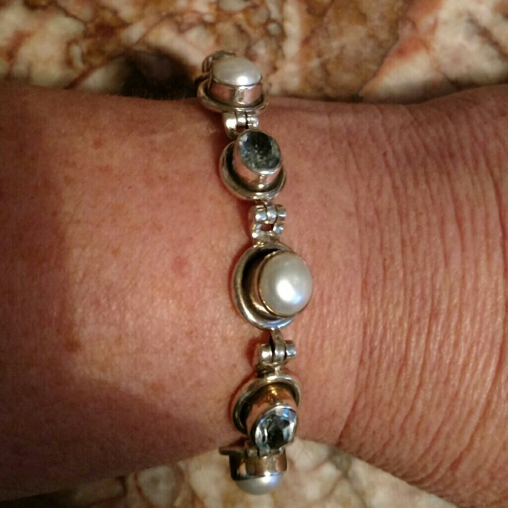 Sterling pearl blue topaz bracelet